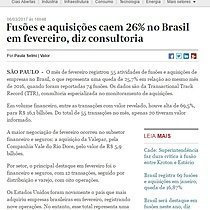 Fuses e aquisies caem 26% no Brasil em fevereiro, diz consultoria